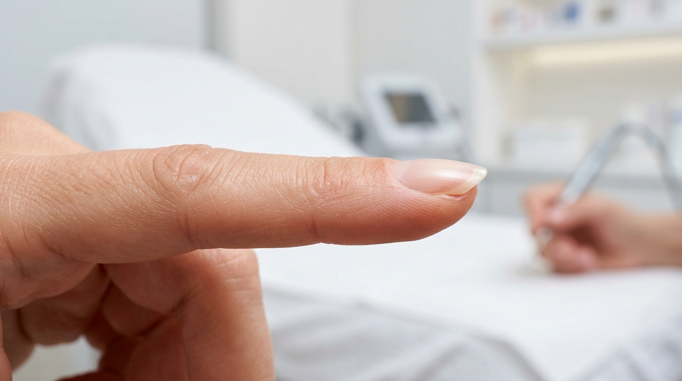 Side profile view of natural fingernail illustrating longitudinal arch and apex stress point
