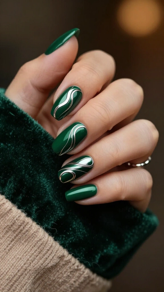 Forest green chrome swirls