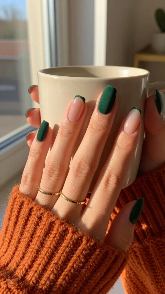 Matte forest green micro-tips