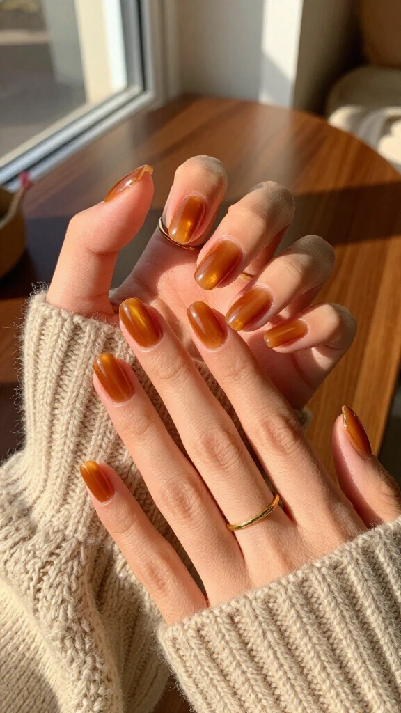 Golden amber jelly nails