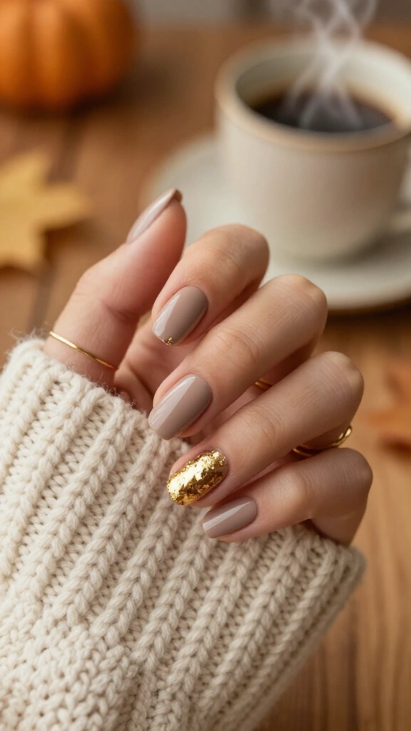 Taupe with gold foil flakes
