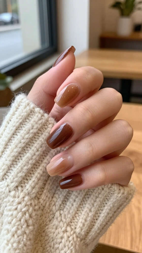 Warm mocha aura nails