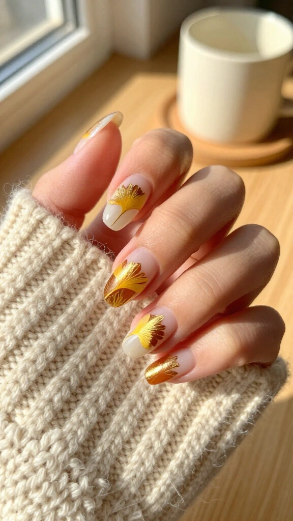 Golden ginkgo leaf accents