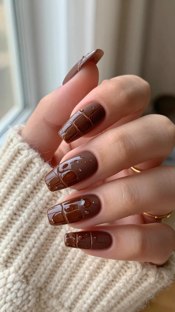 Glossy chocolate crocodile print