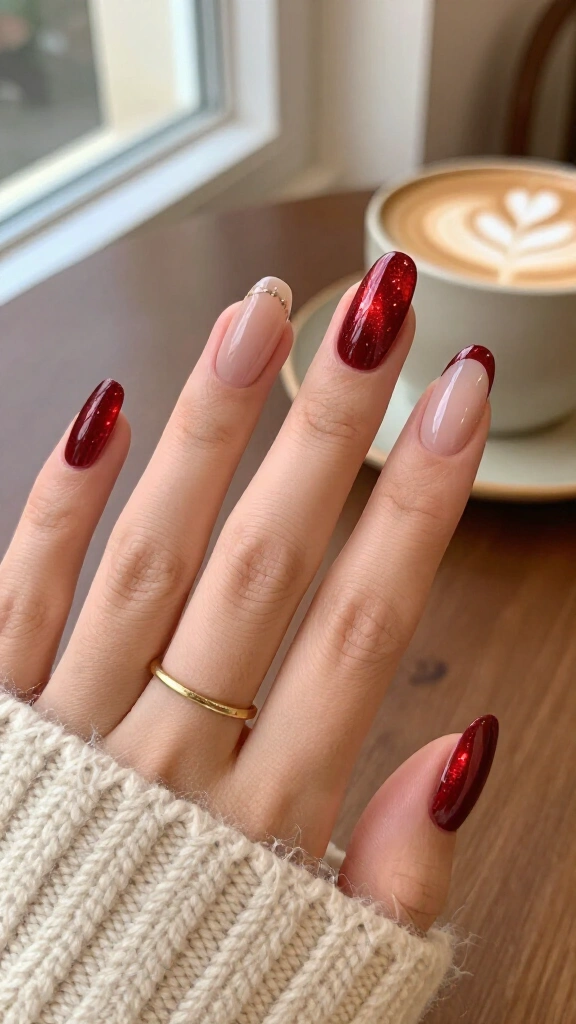 Crimson velvet French tips