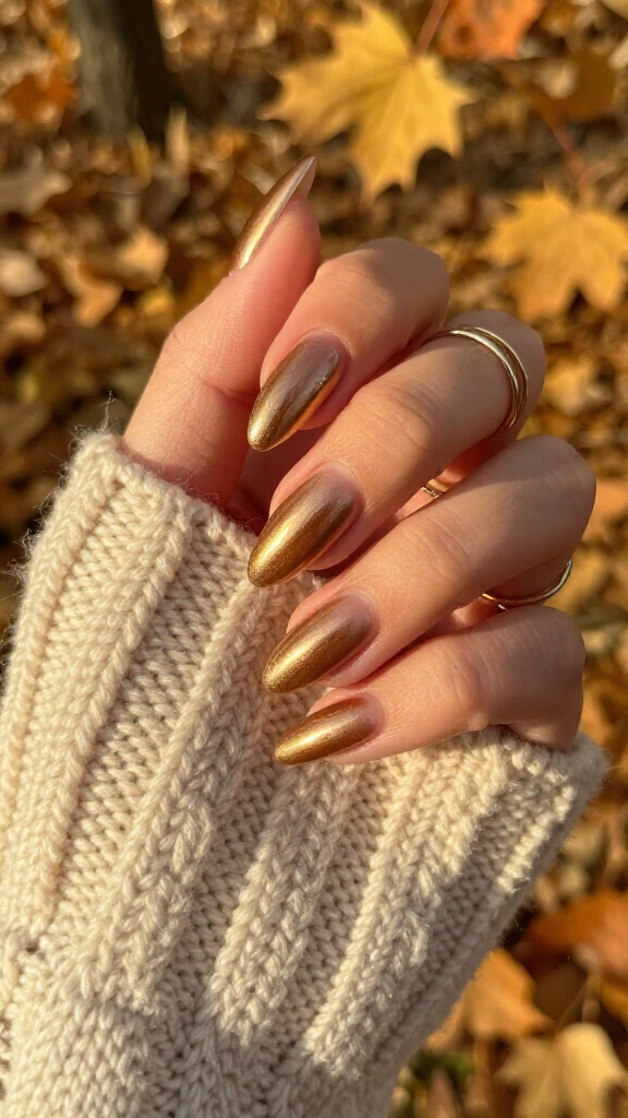 Golden hour chrome almond acrylics