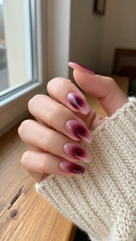 Rich burgundy aura nails