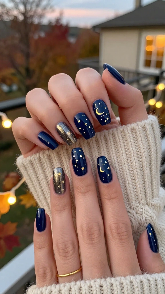Celestial midnight blue and stars