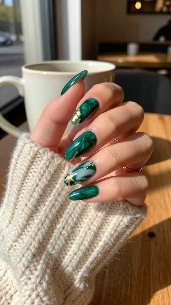 Emerald green marble acrylics