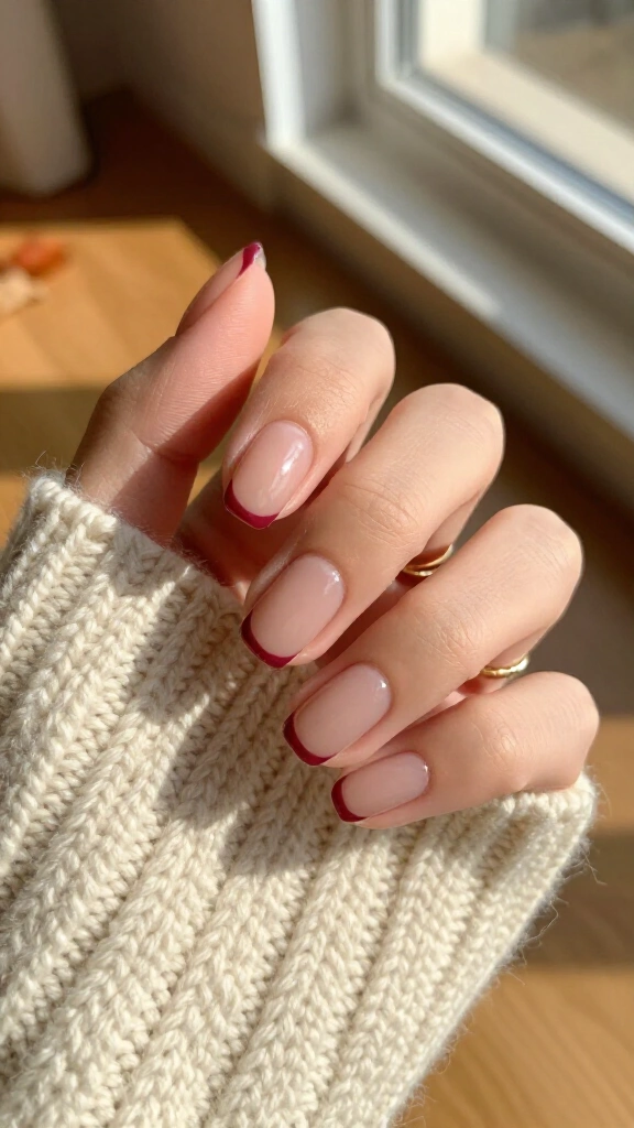Sheer nude with burgundy edges