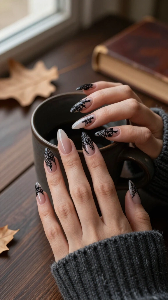 Gothic black lace overlays