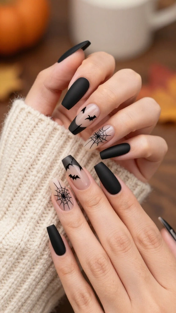 Spooky chic matte black and nude