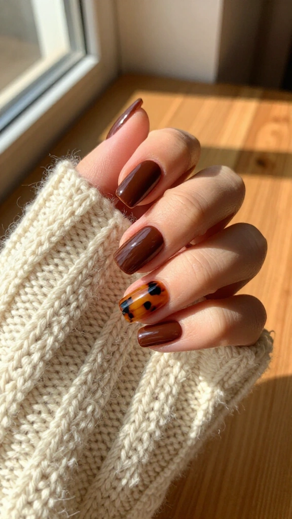 Tortoiseshell accent nails