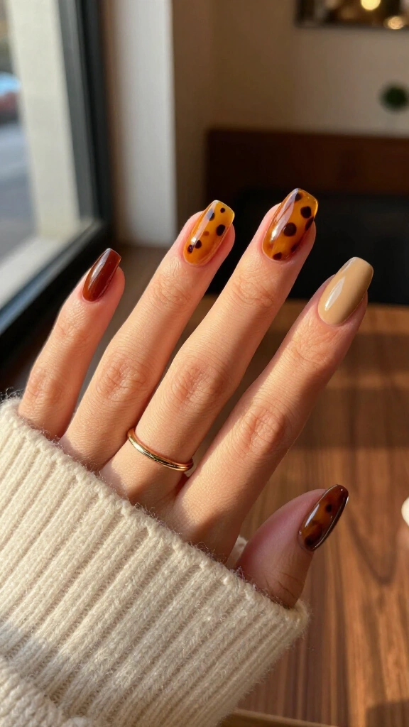 Tortoiseshell Accent Nails