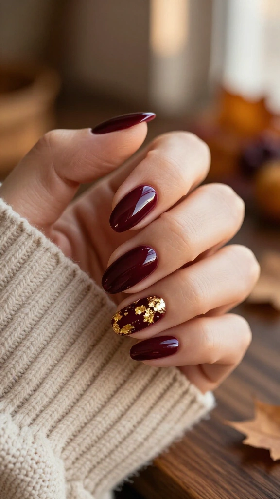 Glossy burgundy with gold leaf accents