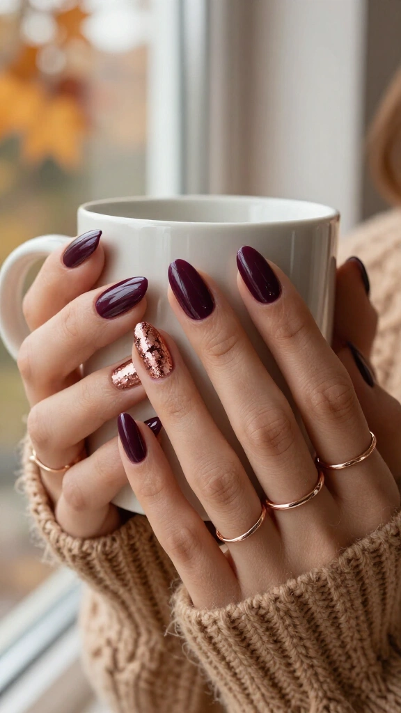Rich plum and rose gold foil