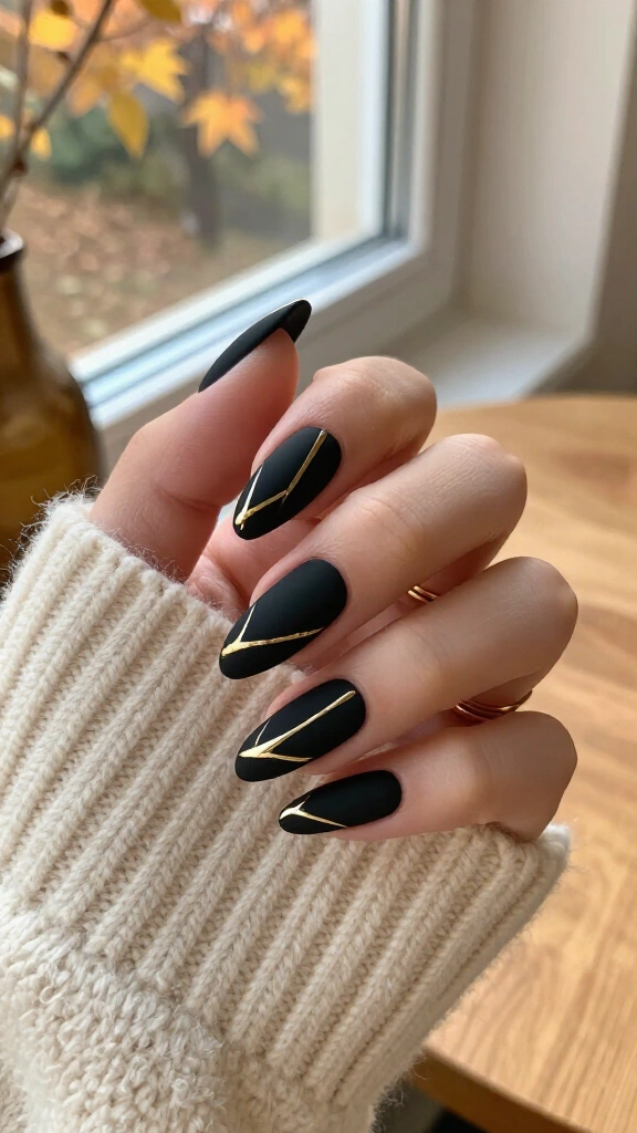 Matte black with gold geometric lines