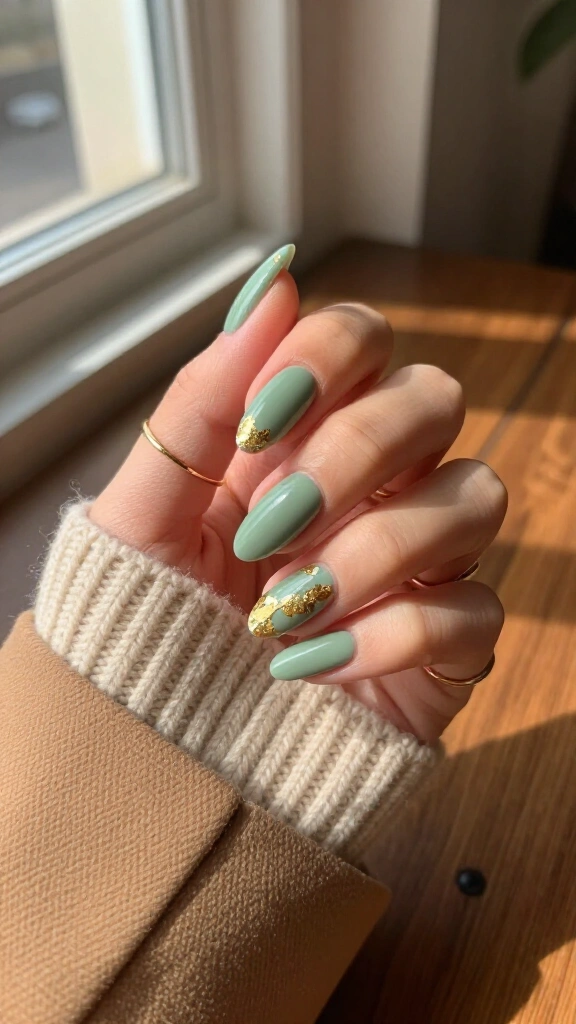 Sage green with fine gold leaf