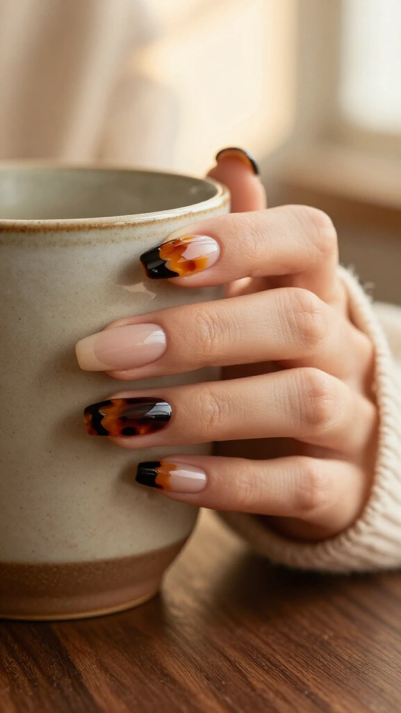 Tortoiseshell accent nails