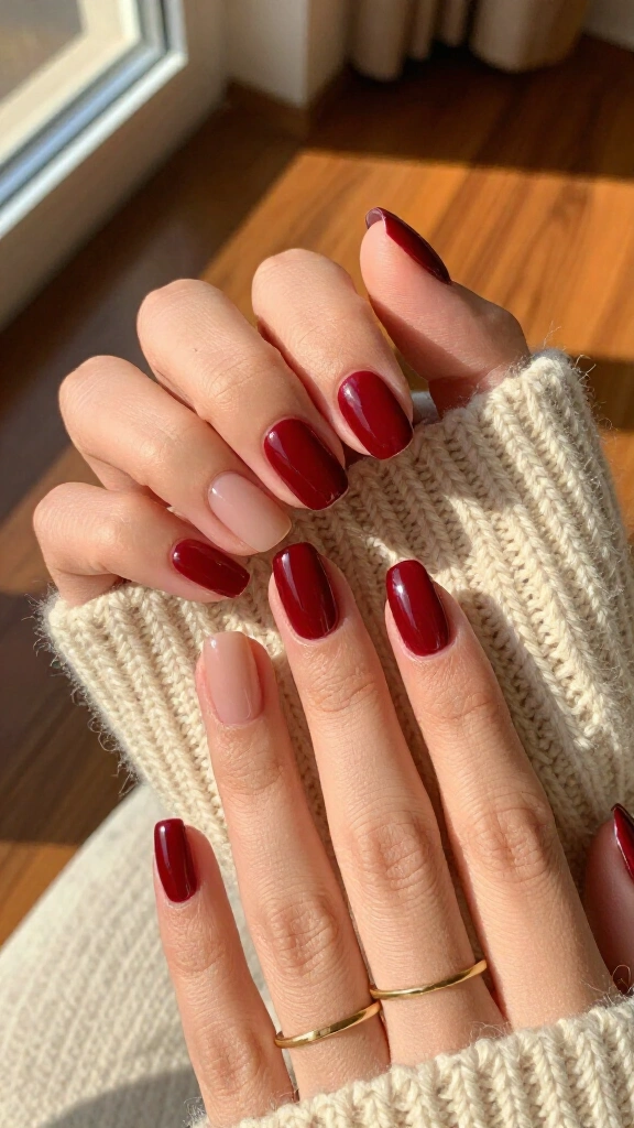 Deep cranberry negative space half-moons