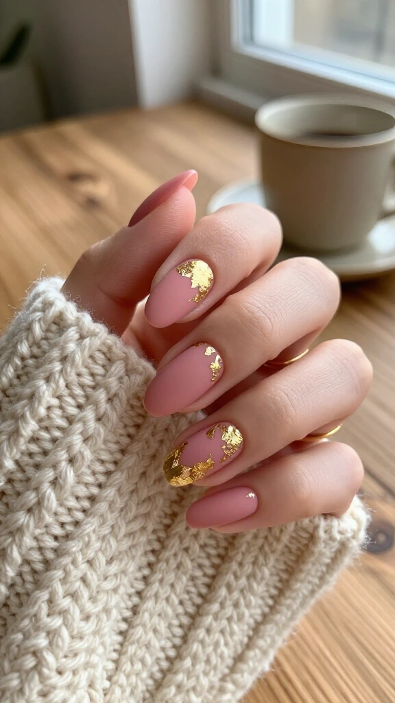 Matte dusty pink with gold foil
