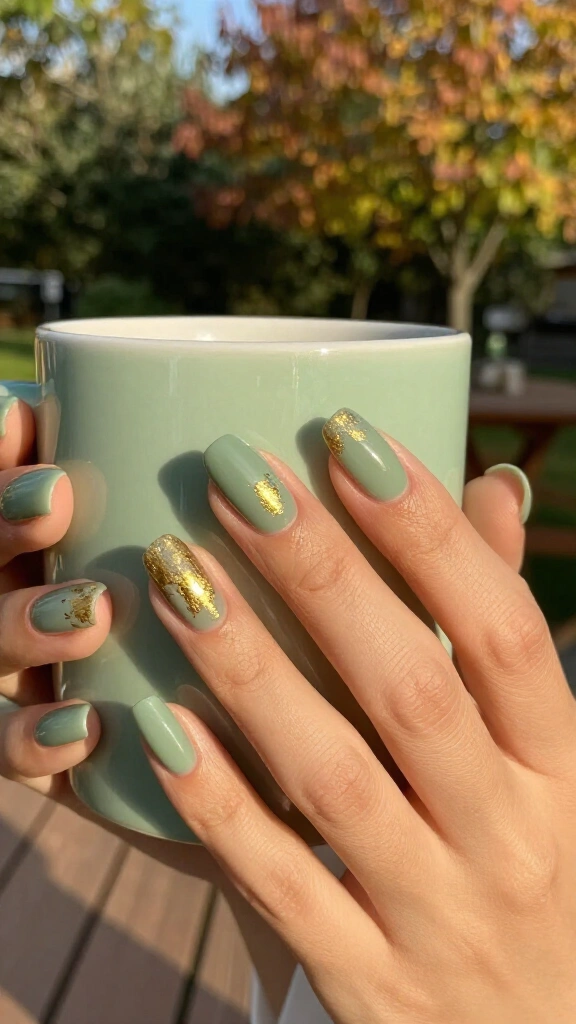 Sage green and gold foil