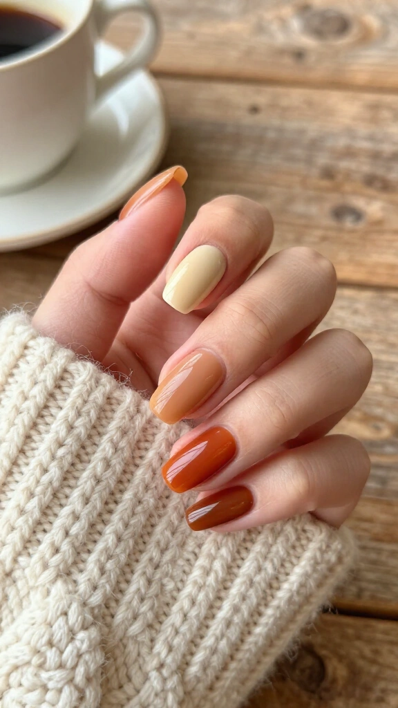 Burnt amber skittle manicure