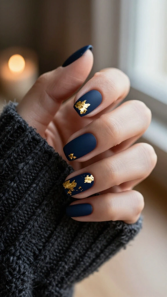 Matte navy blue with raw gold leaf