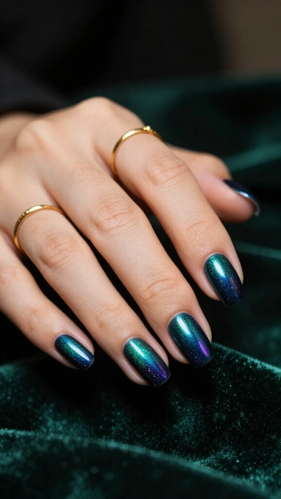Dark teal oil-slick finish