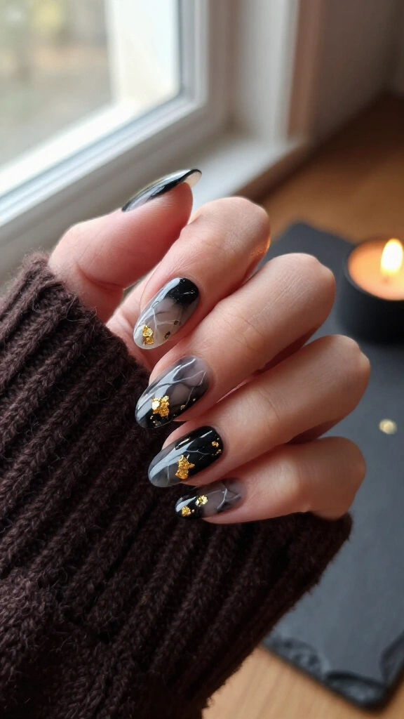 Sheer black quartz crystals