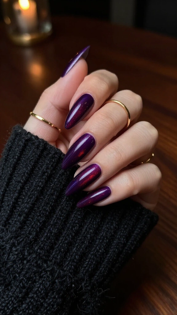 Midnight violet stiletto nails