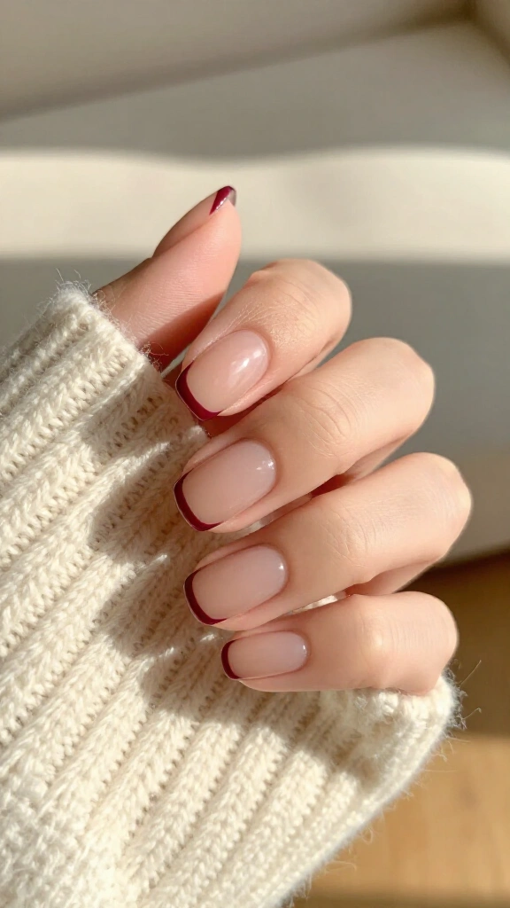 Sheer nude with burgundy trim