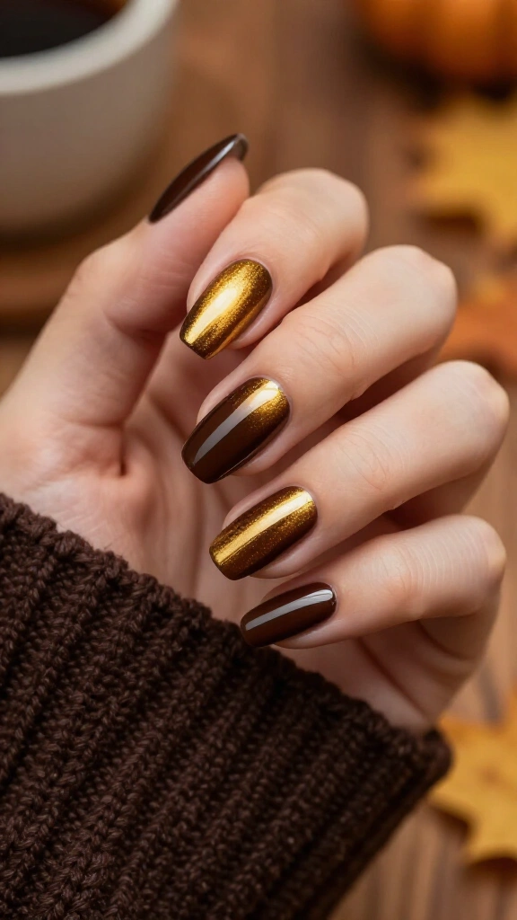 Deep espresso and gold shimmer line