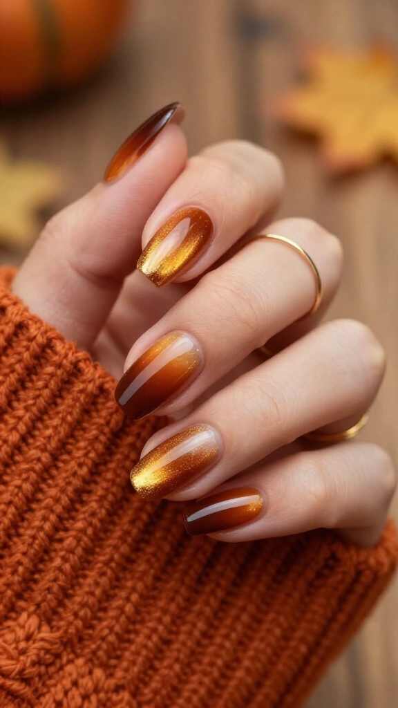 Warm amber liquid gold ombré