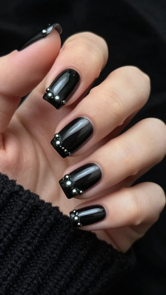 Goth pearl and obsidian studs
