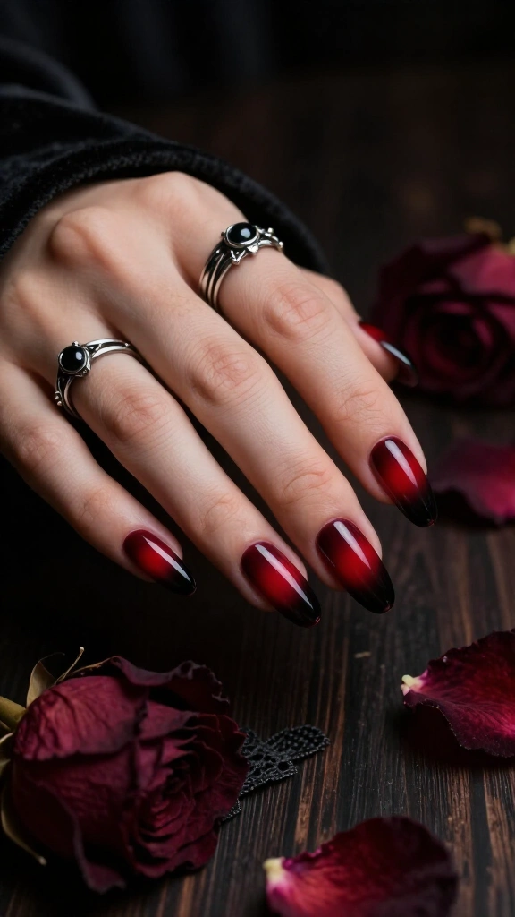 Crimson-to-black ombré fade