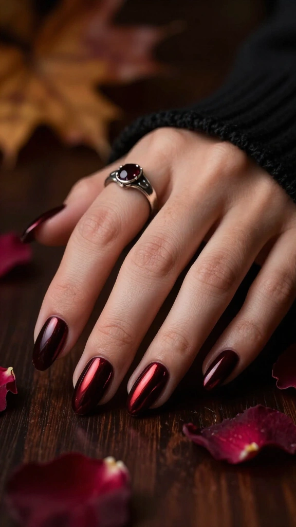 Dark cherry metallic chrome French