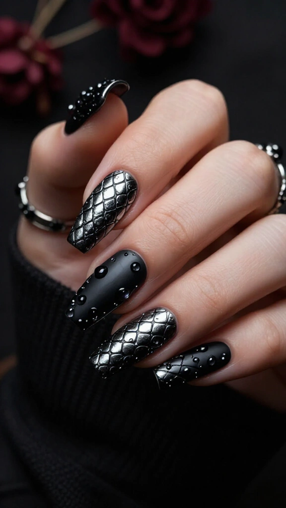 Matte black with glossy snake scales