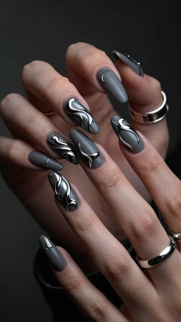 Gunmetal 3D metallic swirls