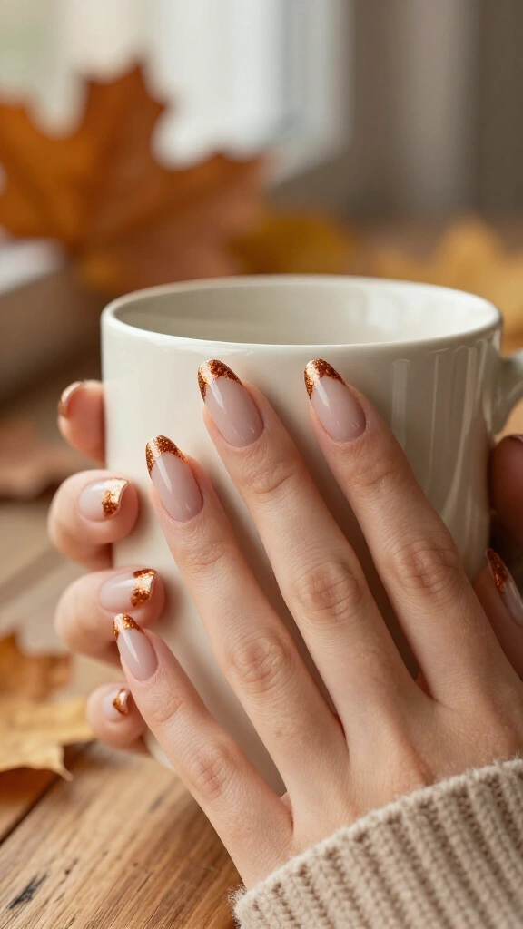 Shimmering copper leaf tips