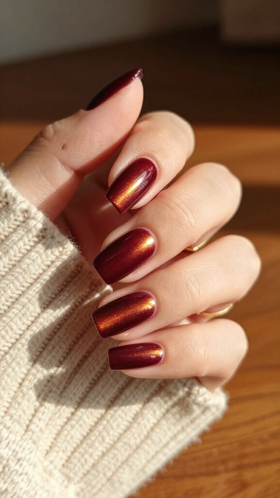 Deep wine velvet cat-eye nails