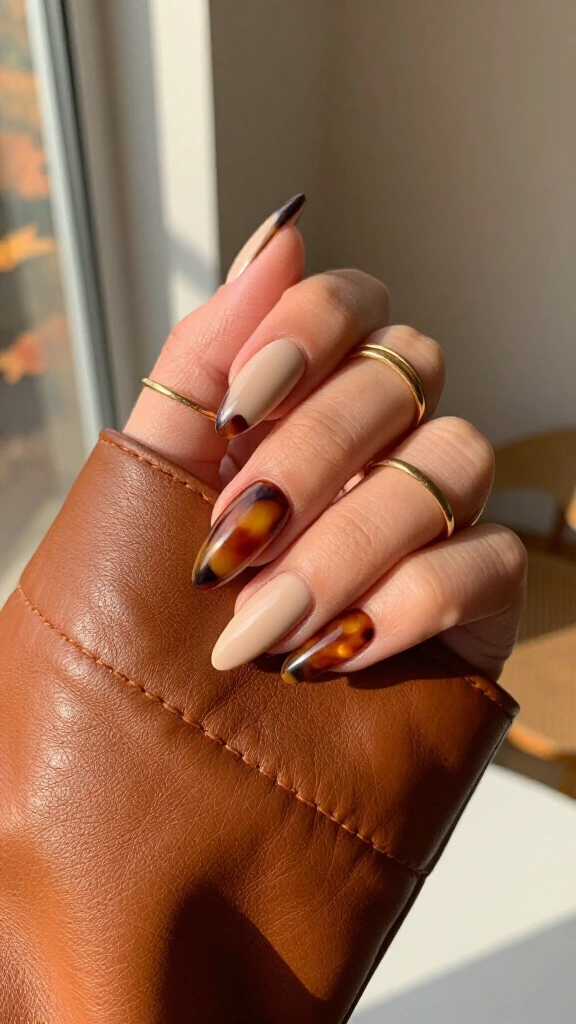 Tortoiseshell accent coffin nails