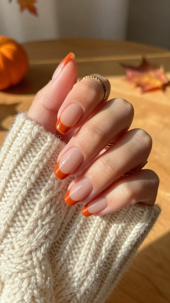 Burnt orange French tip gel wraps