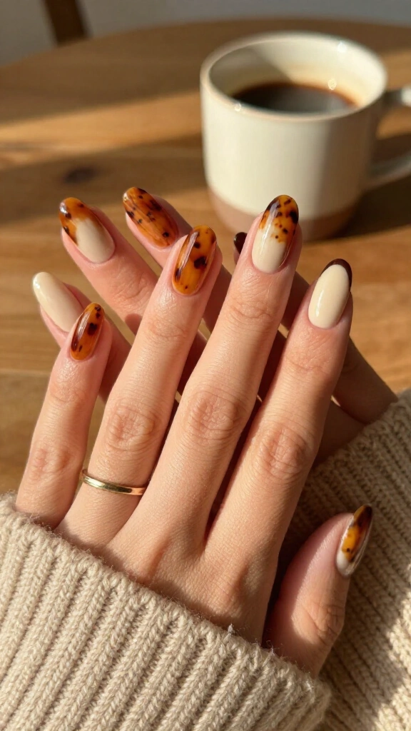 Vintage tortie & cream split nails