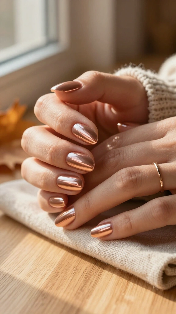 Rose gold metallic chrome dip
