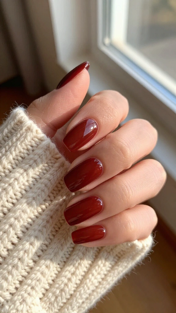 Rich mahogany glossy almond nails