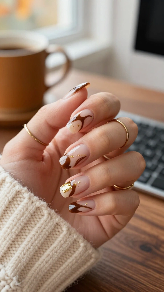 Gold dust & espresso swirl nails