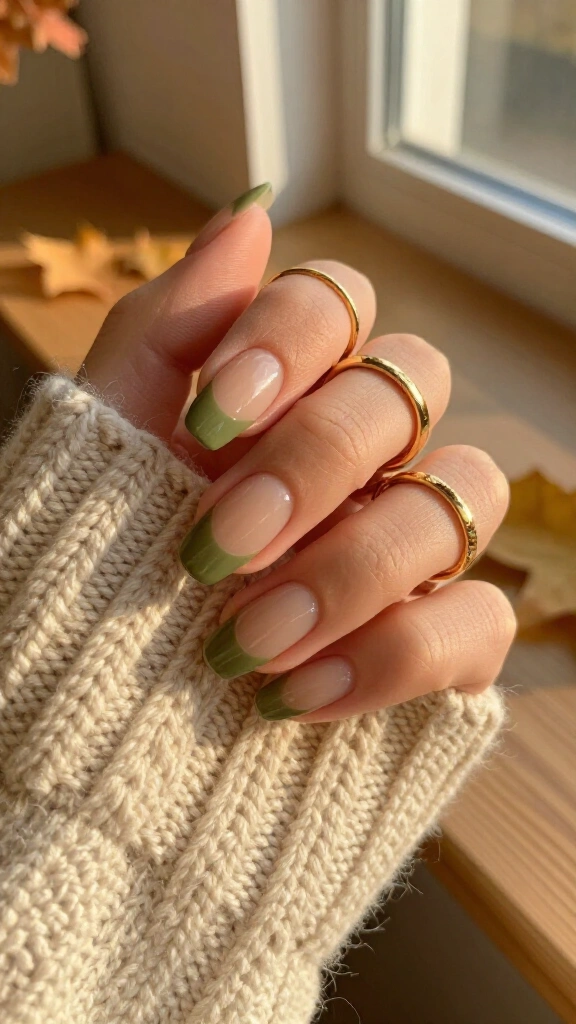 Olive green side-swept tips
