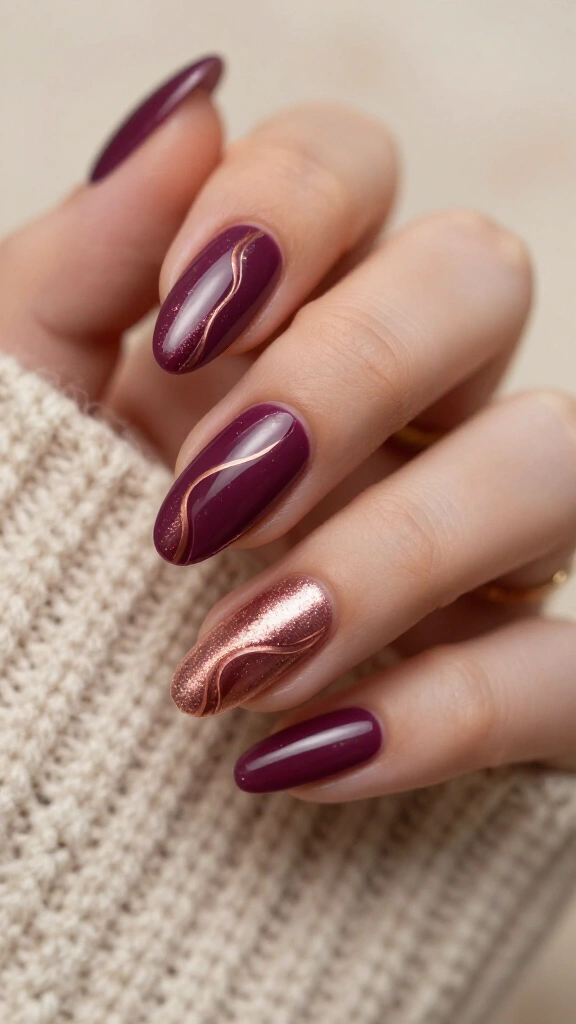 Plum & Rose Gold Abstract Waves