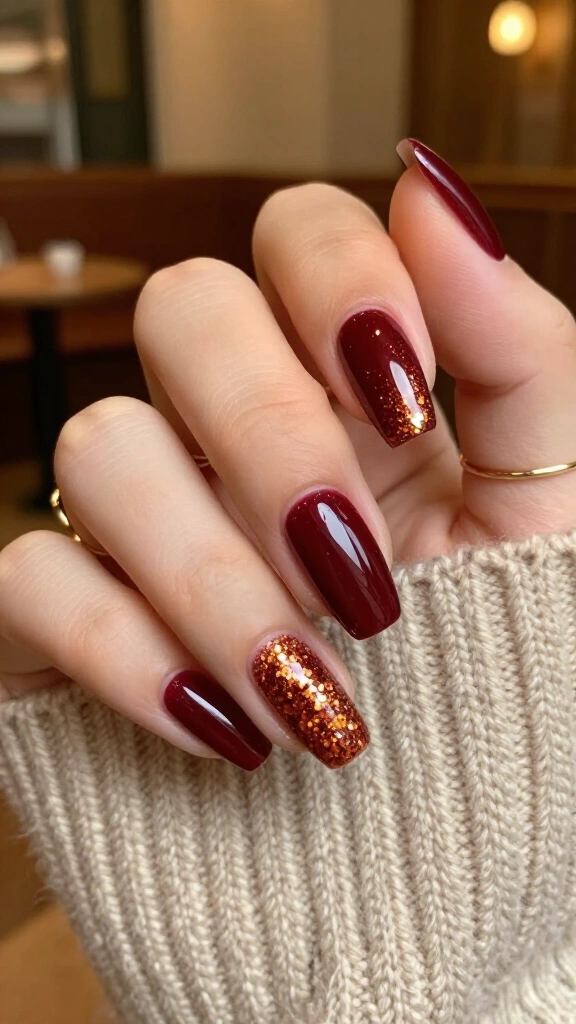 Cuticle Glitter Fade over Deep Merlot